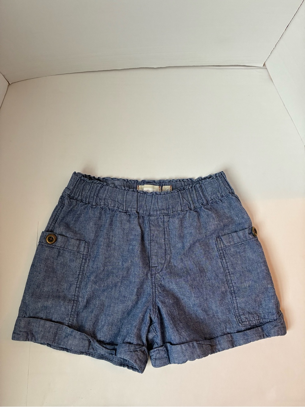 Women’s Blue Chambray Elastic Waist Shorts